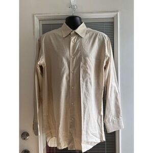 Mitchells Button Down Shirt Mens XL Tan Beige Grid Made in Italy Excellent L/S